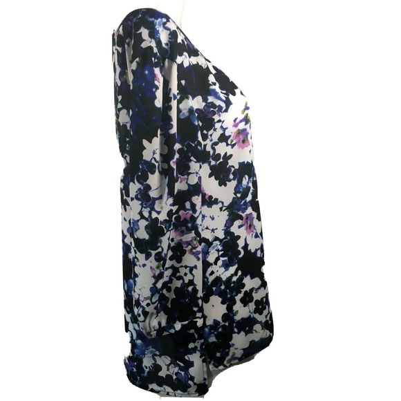 Express Shirt Womens Sz S Navy White Floral Print Tunic‎ Pullover Top Blouse - Picture 3 of 8